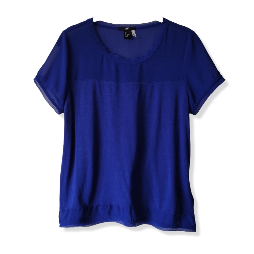 H&m Blue Scoop Neck Layered Blouse Size S